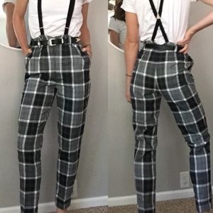 Vintage 90’s plaid suspender high waist pants